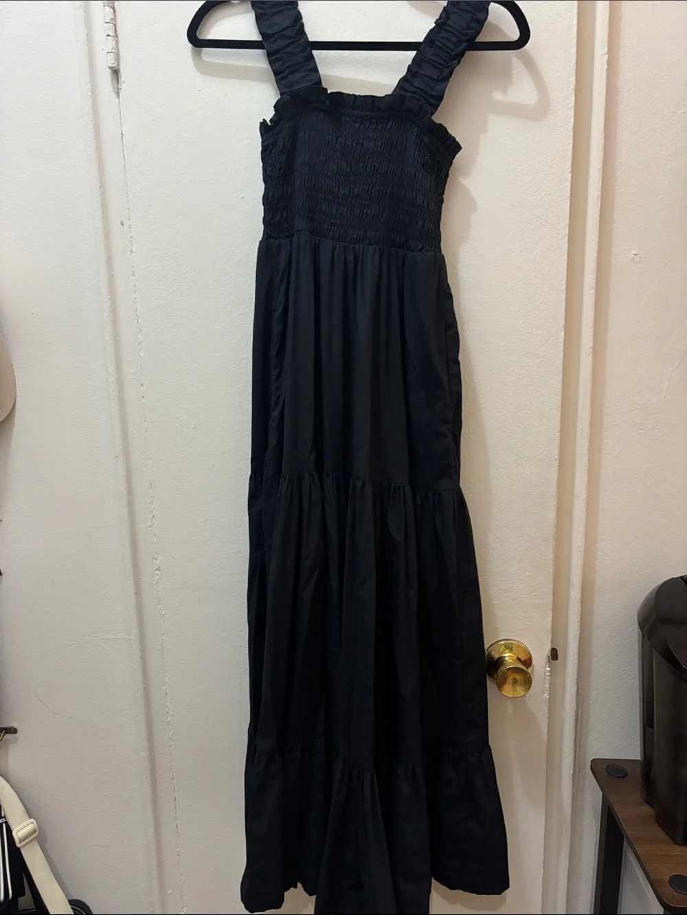 Abercrombie & Fitch Black Smocked Tiered Maxi Dress with Wide Straps